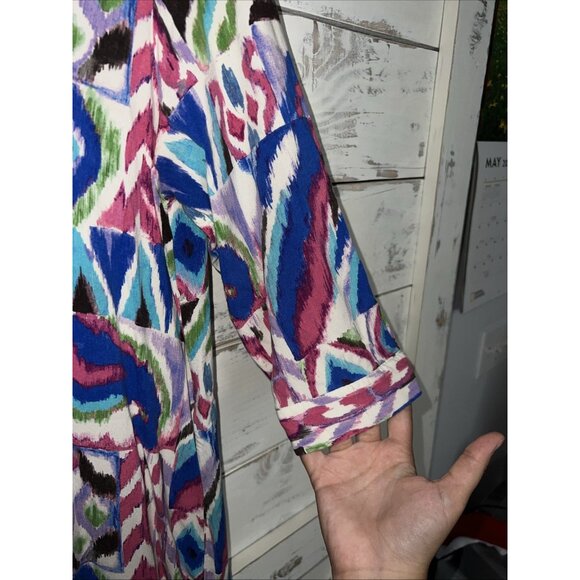 ZARA Printed Dress Summer Tribal Maxi Cover Up Kaftan colorful geo ikat M MEDIUM - Picture 7 of 14